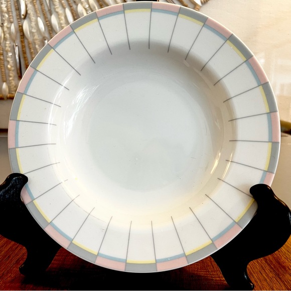 1980’s Mikasa Seville Vintage White Dinnerware Set with Pastel Stripes - Picture 2 of 3